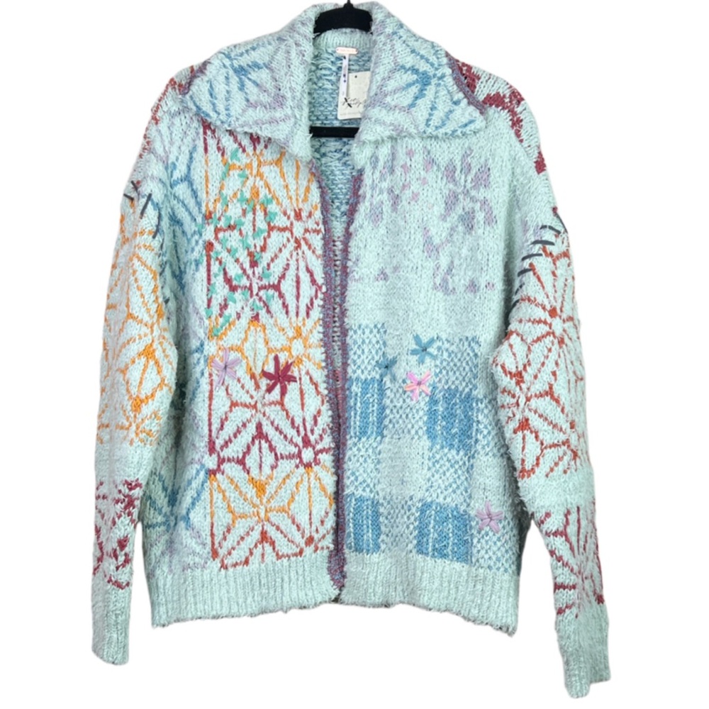 Free People Prairie Cardi Knit Cardigan Sweater Floral Pockets Open Front Small - Picture 8 of 8